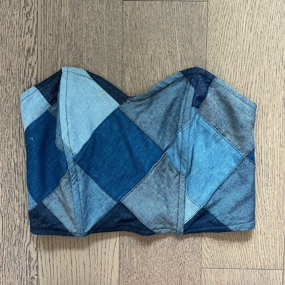 Patched Denim Corset Top